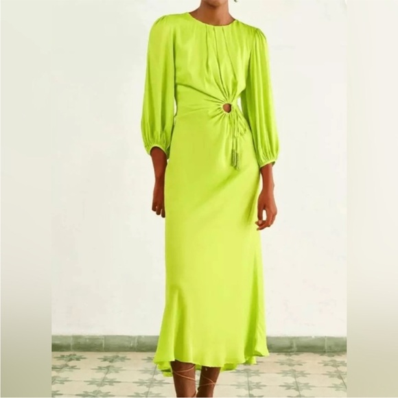 FARM Rio Lime Ruched Cutout Midi Dress - Picture 1 of 5